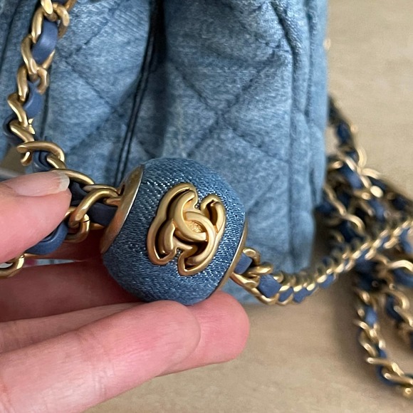 ❌SOLD❌NEW Chanel Denim Square Mini Pearl Crush Flap Bag 22C - Picture 10 of 14